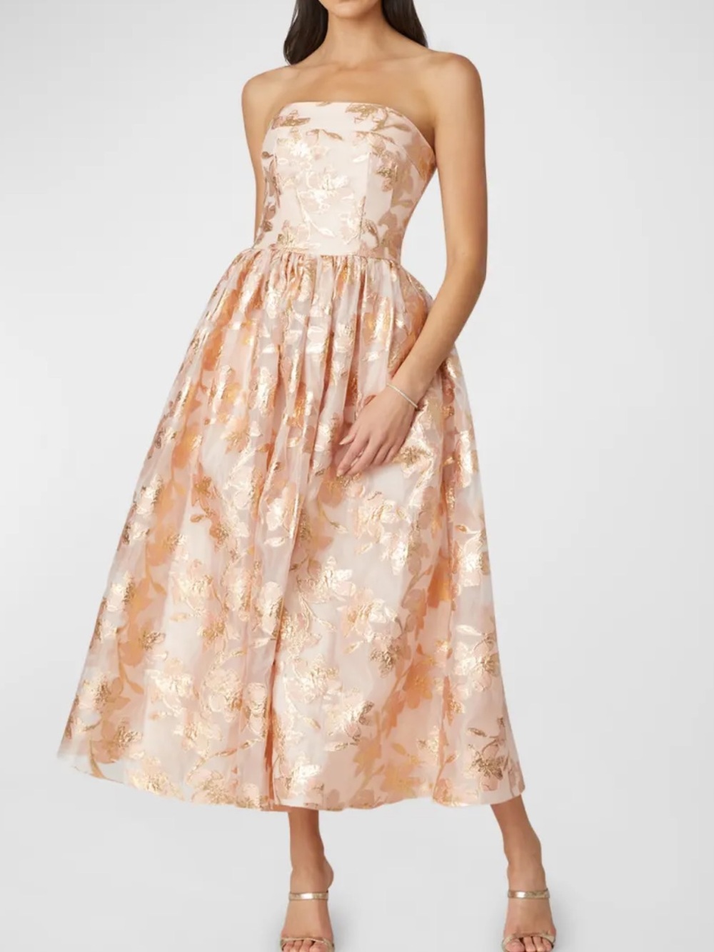 Shoshanna midnight blush gold floral jacquard strapless midi dress NWT SZ 6